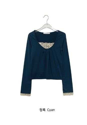Joyse Lace Layered Shirring Long Sleeve Tee