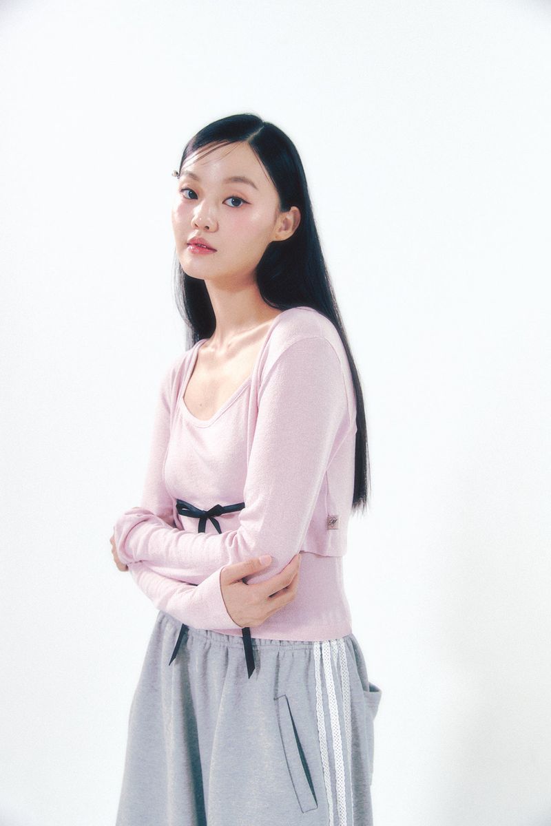 Knit Ribbon Shirring Top Set Pink