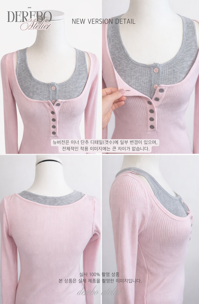 Pink bear ribbed long-sleeved T-shirt