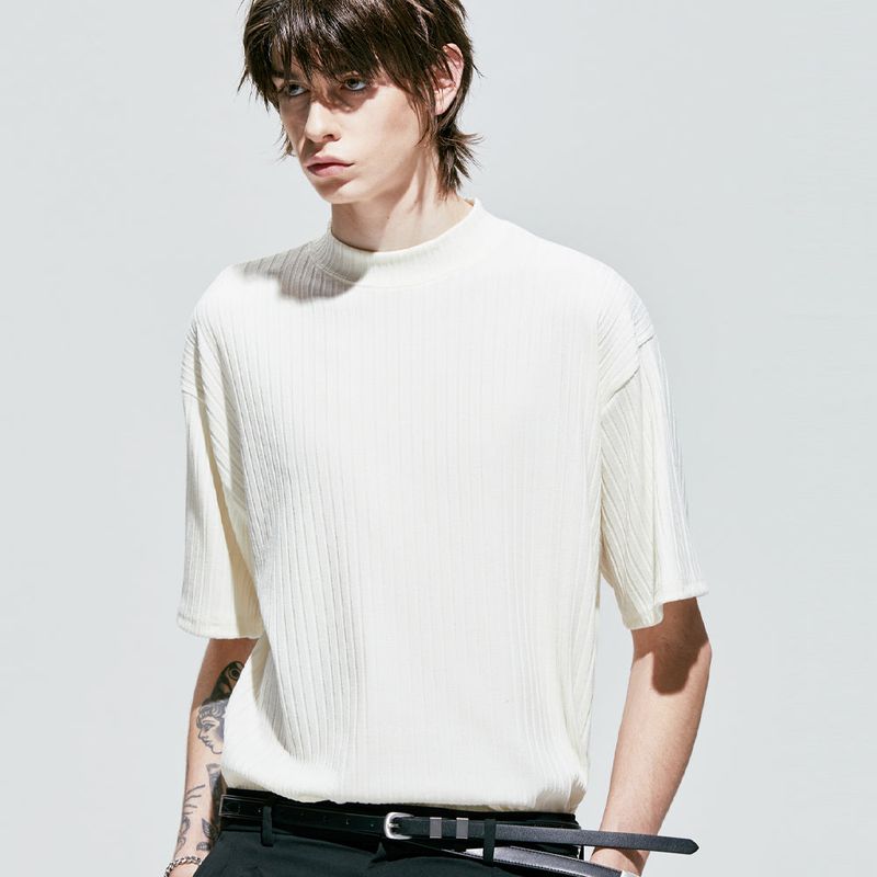 2way rib mock neck t-shirt ivory