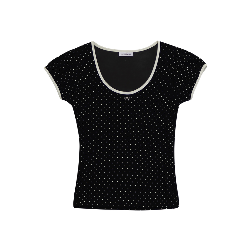 DOTTY RIBBON SHIRRING T-SHIRT