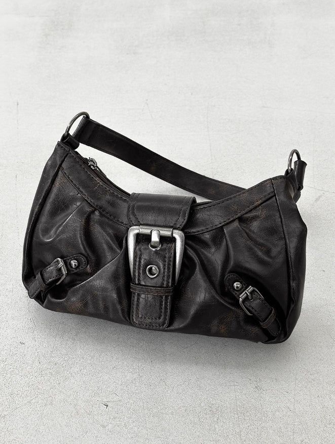Buckle Leather Motor Shoulder Bag