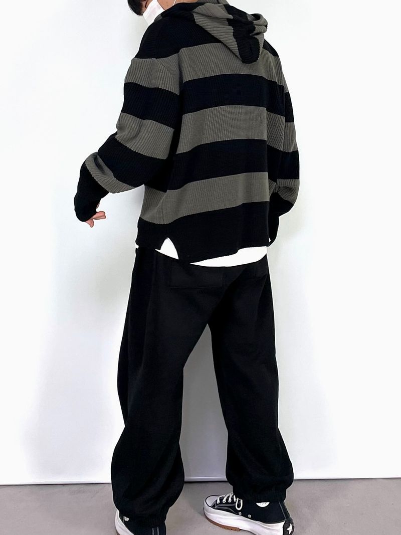 Stripe Warmer Hood-Knitwear
