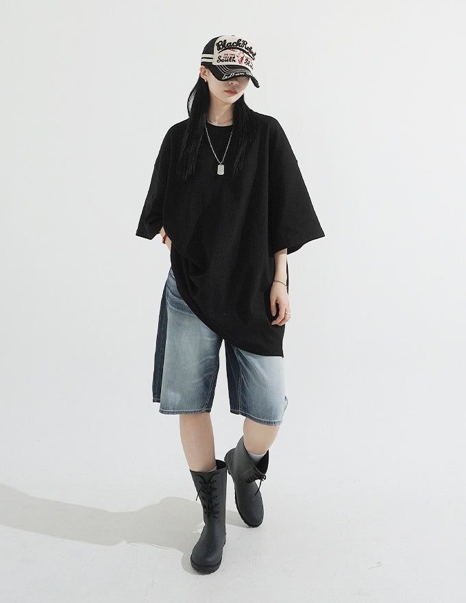 Grayish Washing Skater Half Pants