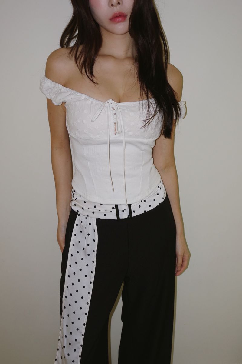 Dot Scarf Belt Long Slacks Pants
