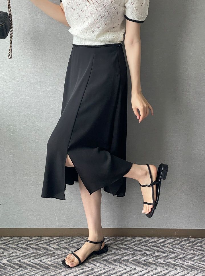 Charlene Two-Slit Banding Flare Skirt