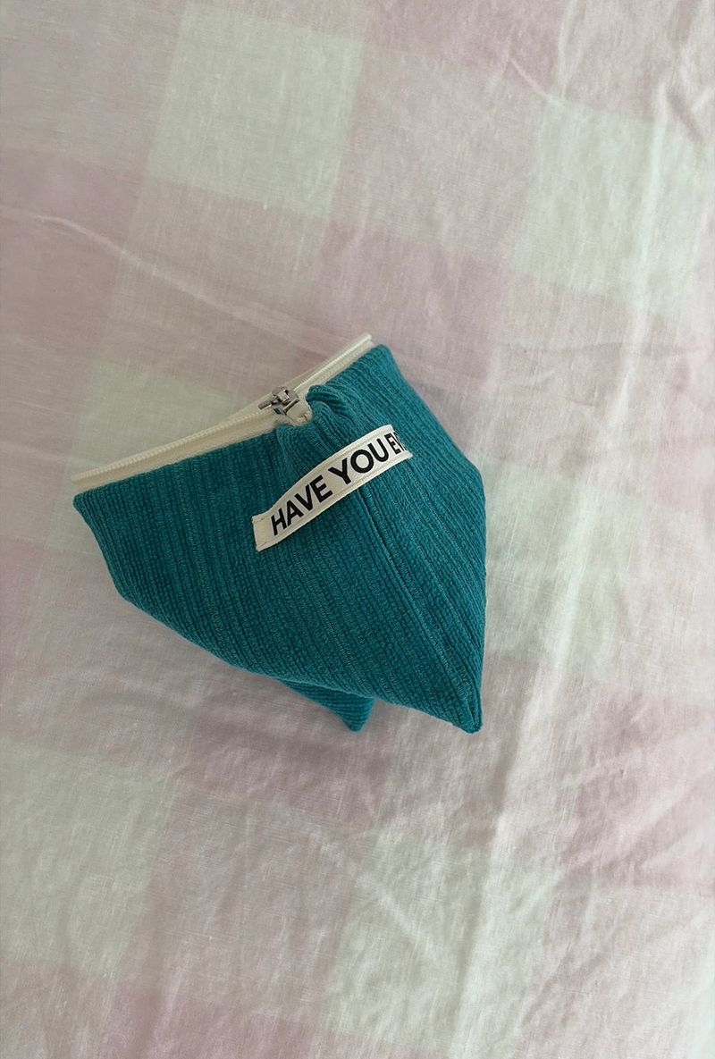 Corduroy flat pouch - turquoise , M size