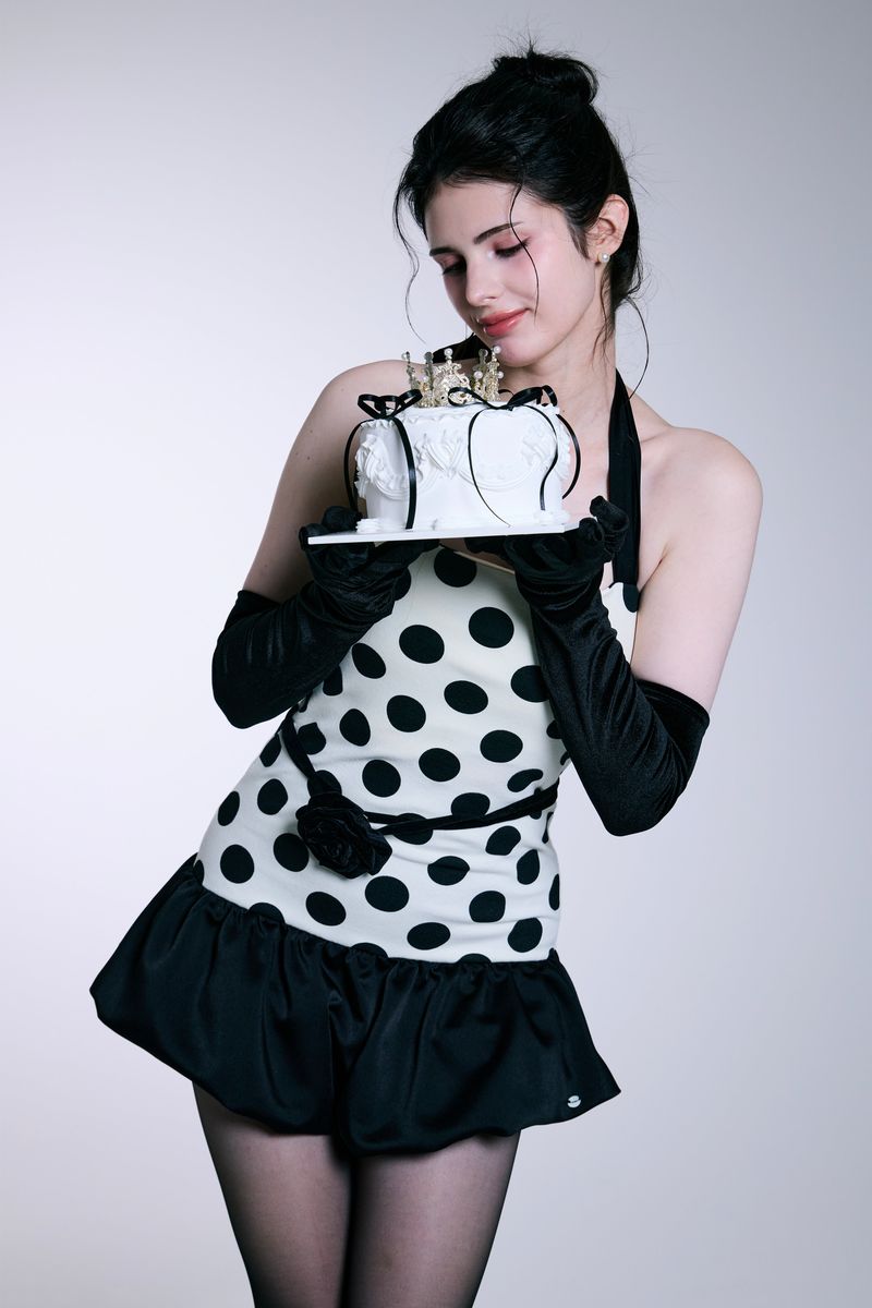 Midnight Bloom Dress (Ivory Dot)