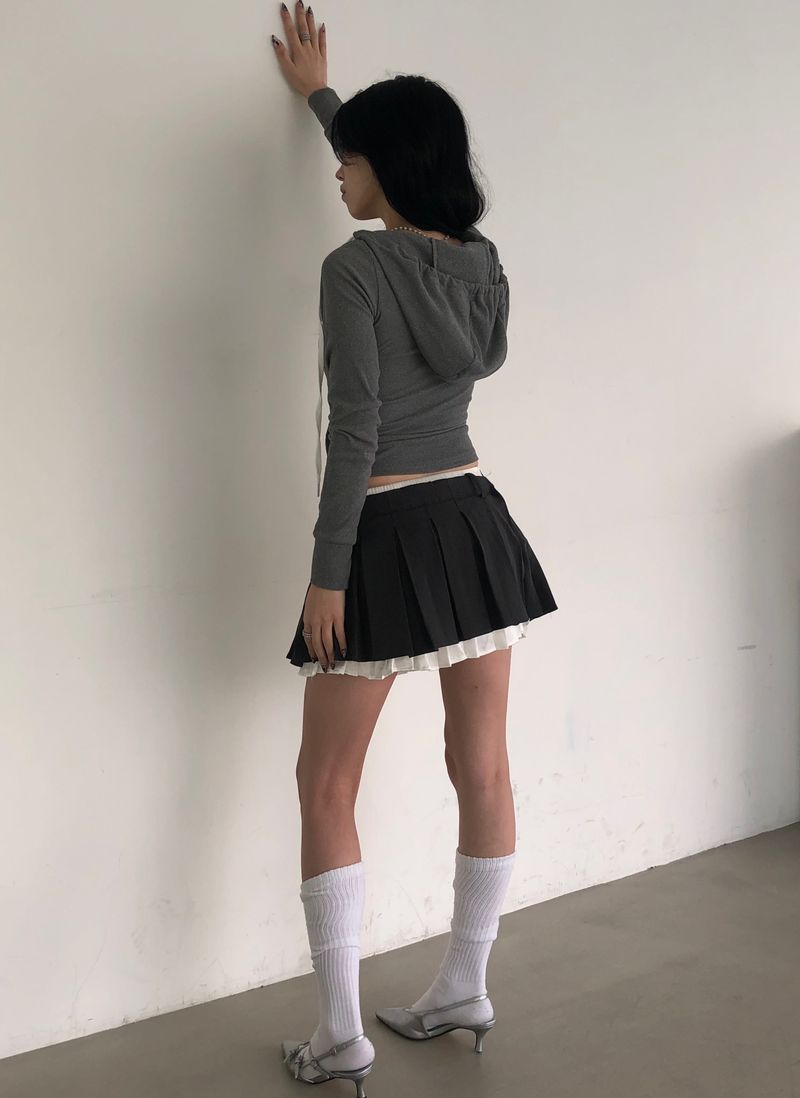 Gray Ribbon Lace Hoodie