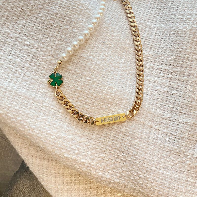 HALF ROUND PEARL CHOKER(14k gold plate)