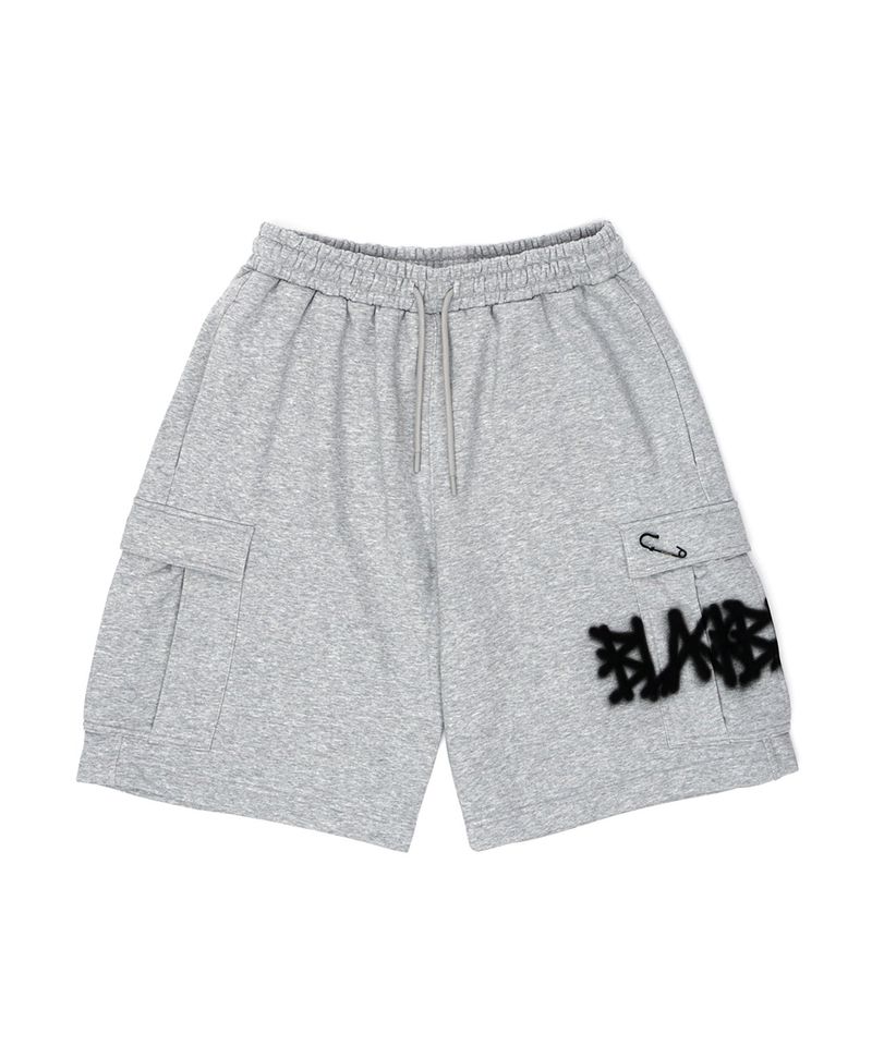 BLACKBLOND（ブラックブロンド）の「BBD グラフィティ ロゴ オーバーサイズド カーゴ スウェットショーツ(Gray)（パンツ）」