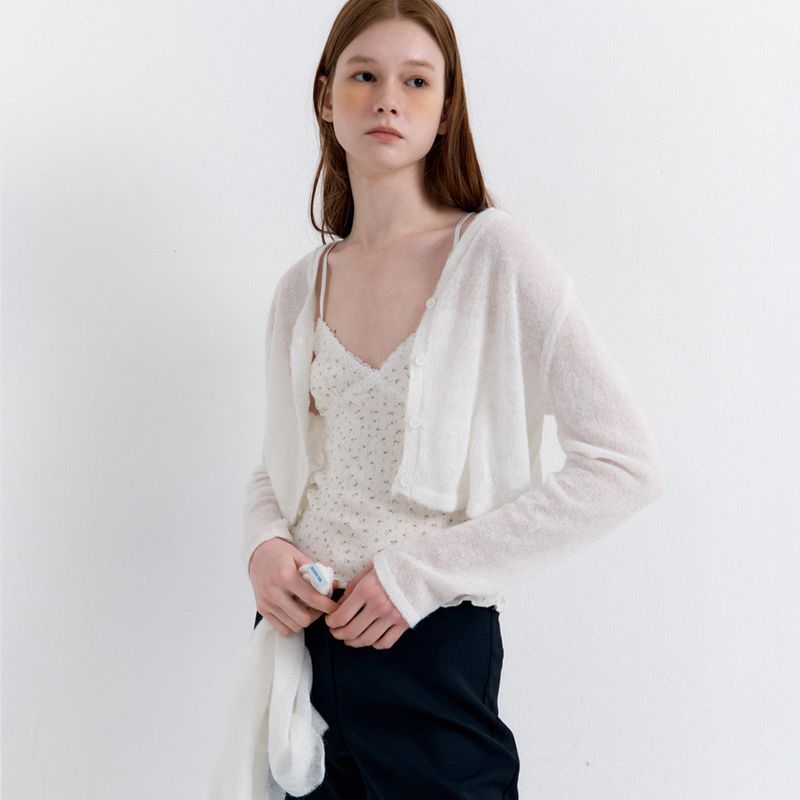 Scarf Set Cropped Knit Cardigan_Ivory