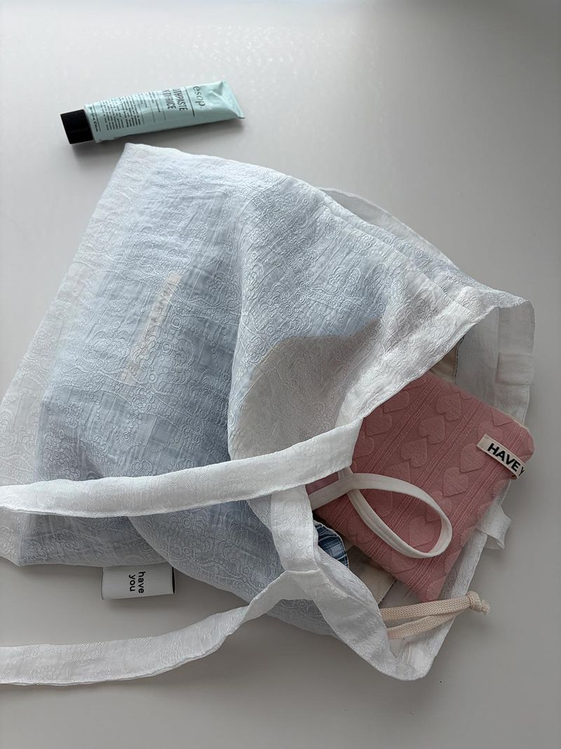 Pattern string pouch - blue check , M size
