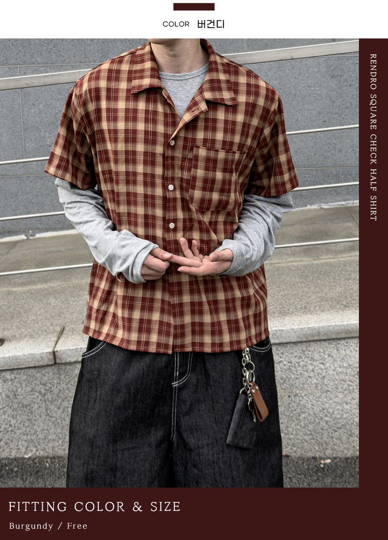 Rendro Square Check Half Shirt