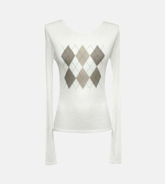 Argyle See-Through Long Sleeve T-Shirt