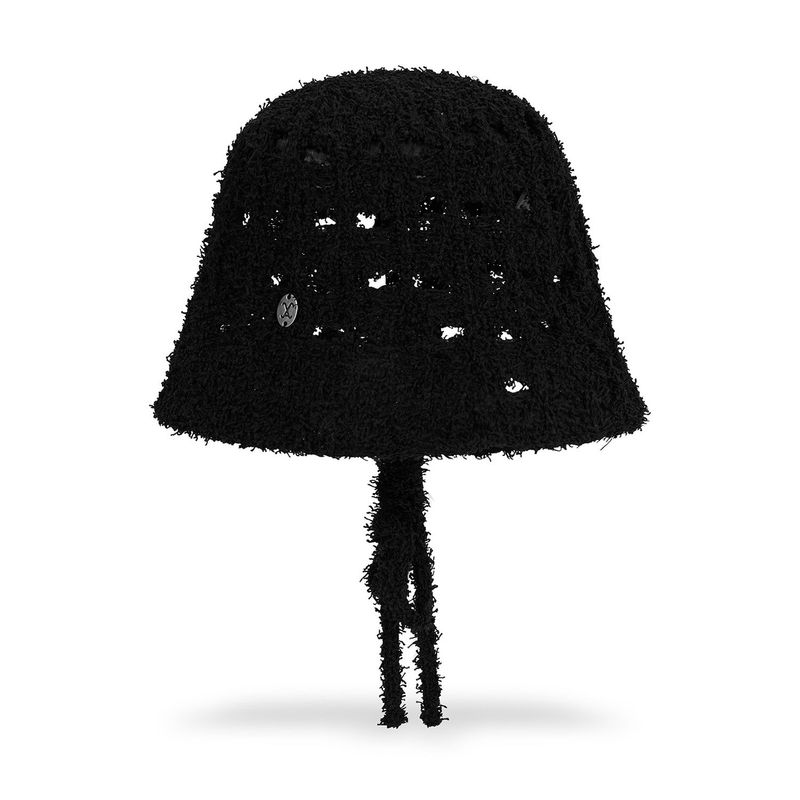 VA Curved Oval Metal Knit Punching Bucket Hat / Black