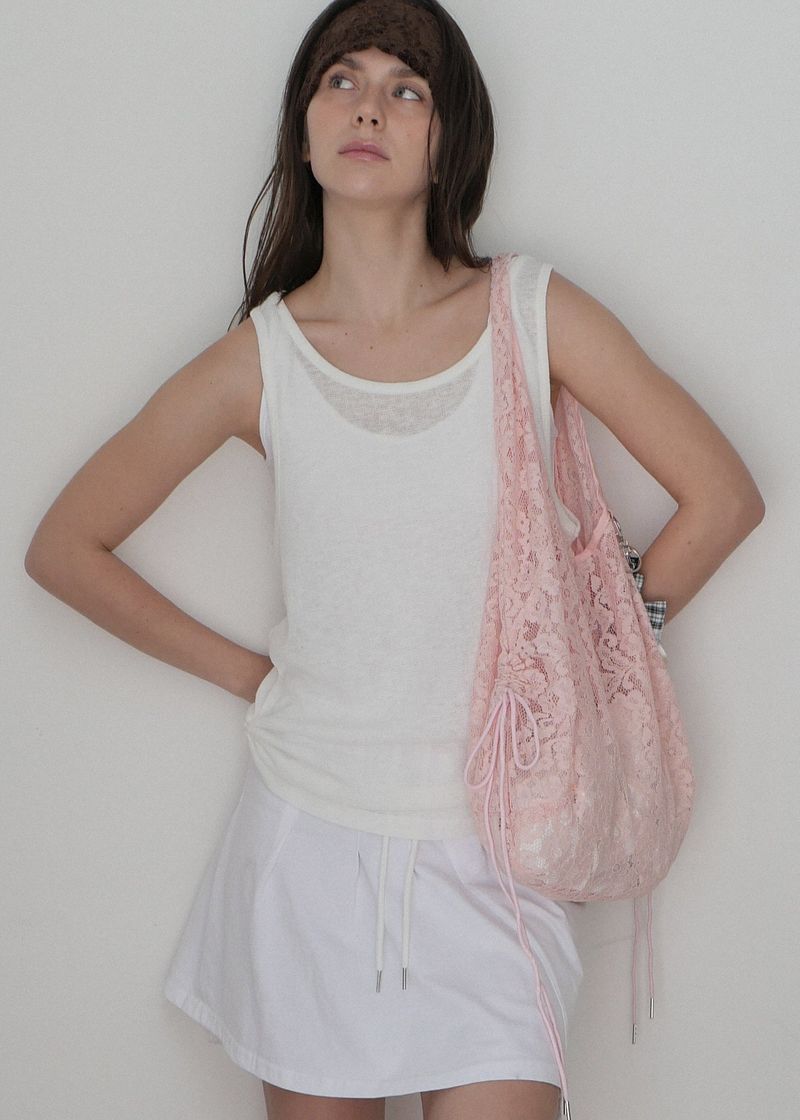Linen Shirring Sleeveless Top_Ivory