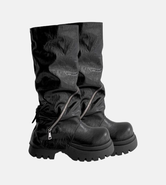 Crack Slit Zipper Boots