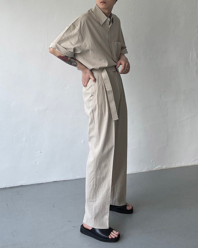 ECT linen belt wide slacks (4 colors)