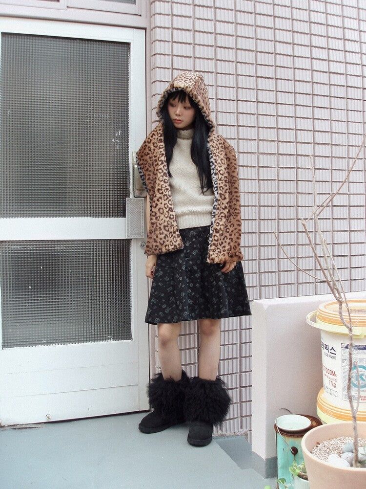 Leopard reversible hood muffler (brown)