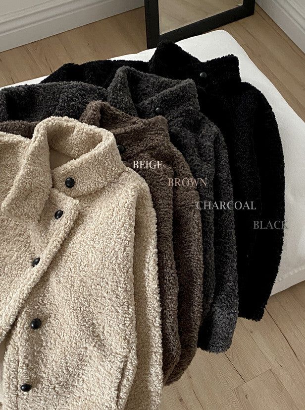 #Fluffy Boucle Ｈigh Neck Half Coat (4color)