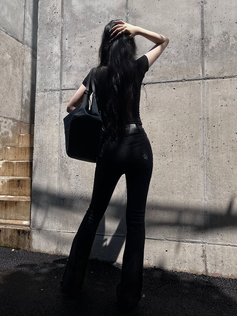 black zipper bootcut denim