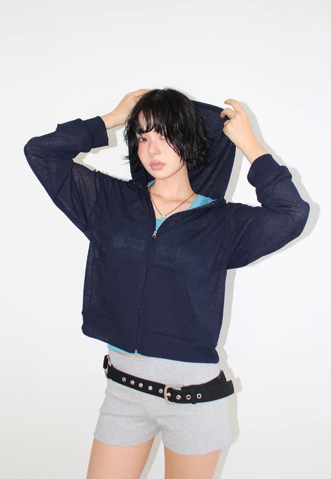 SHEER HOODED ZIP-UP