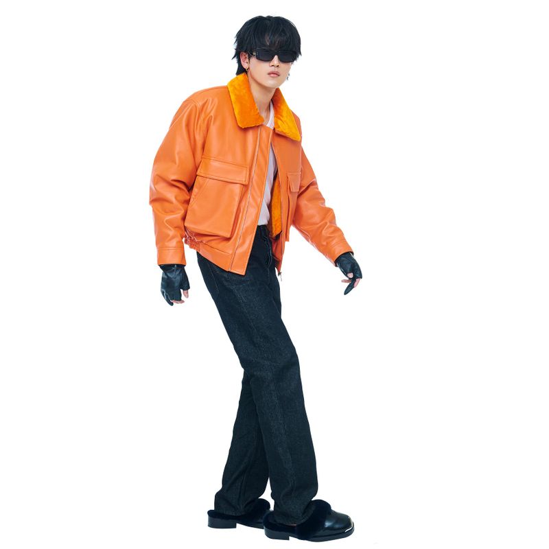 RIDERS LEATHER BOMBER ORANGE