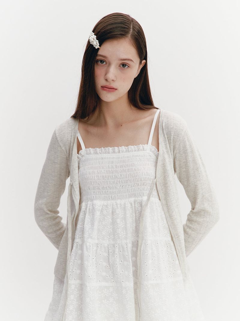 Ribbon Punching Cardigan Oatmeal