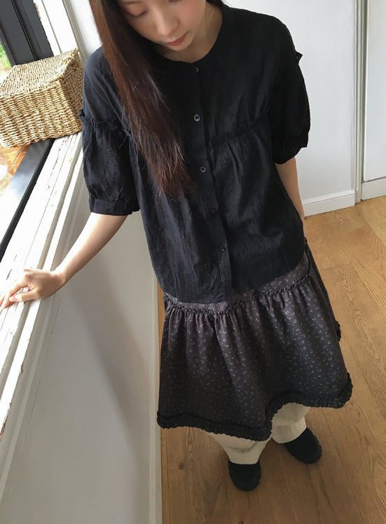 Bihina Flower Shirring Long Skirt