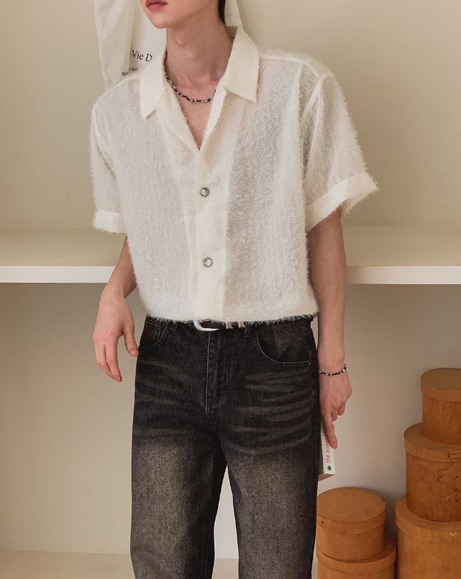 Robin Hairy Collared Short Sleeve Cardigan