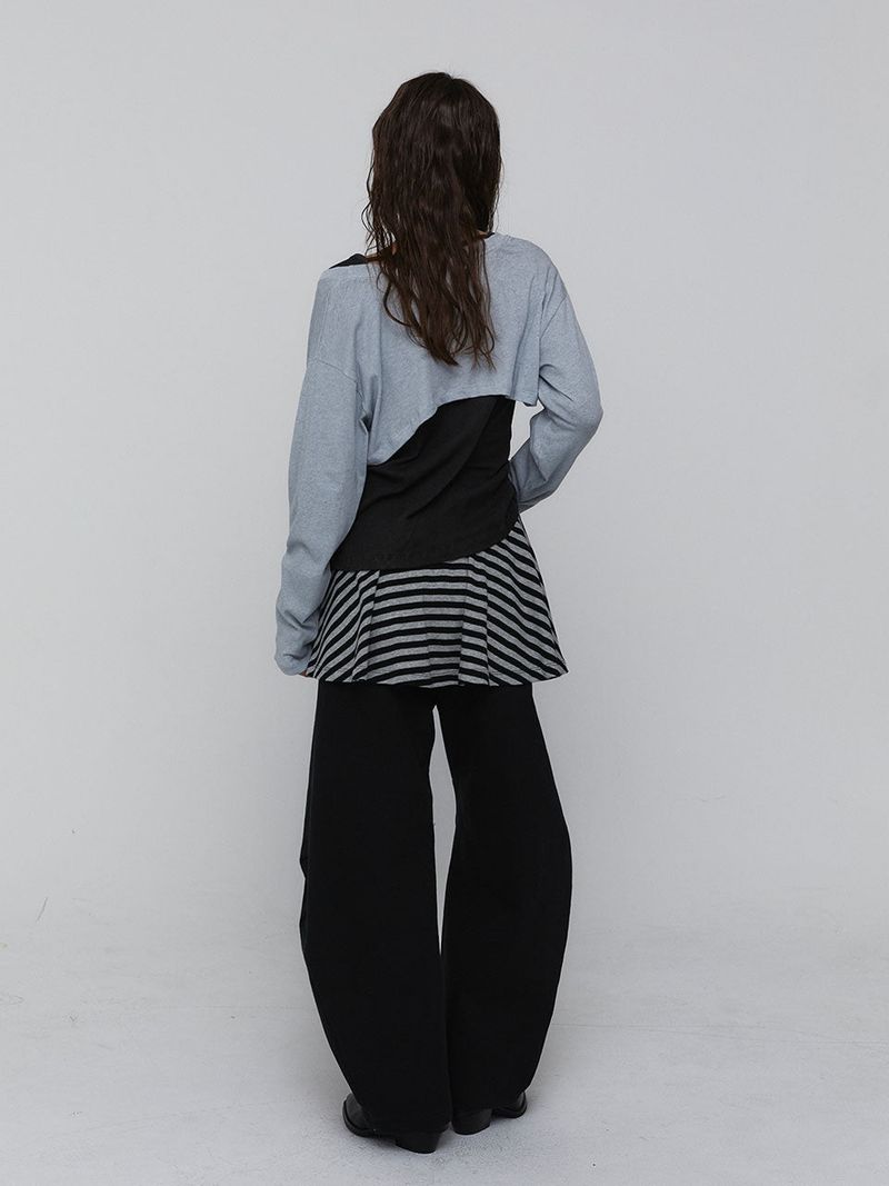 Striped Mini Skirt_Charcoal