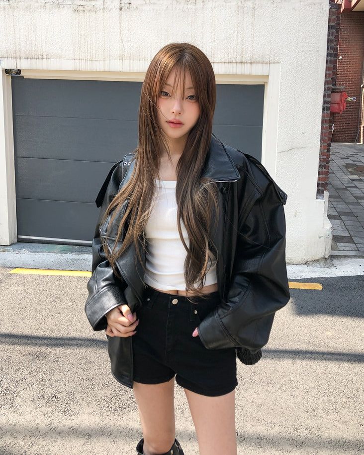 Saint High-Neck Unbalanced Leather Jacket