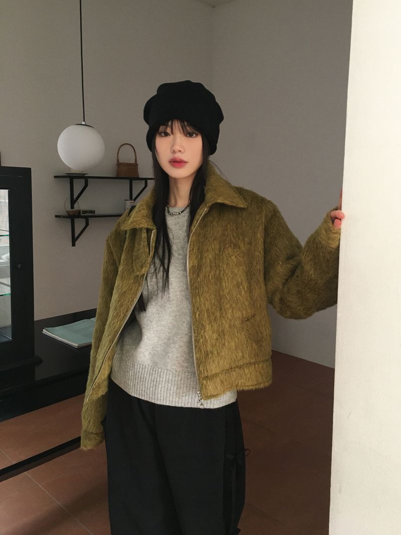 Ato mohair quilted blouson two-way zip-up jumper