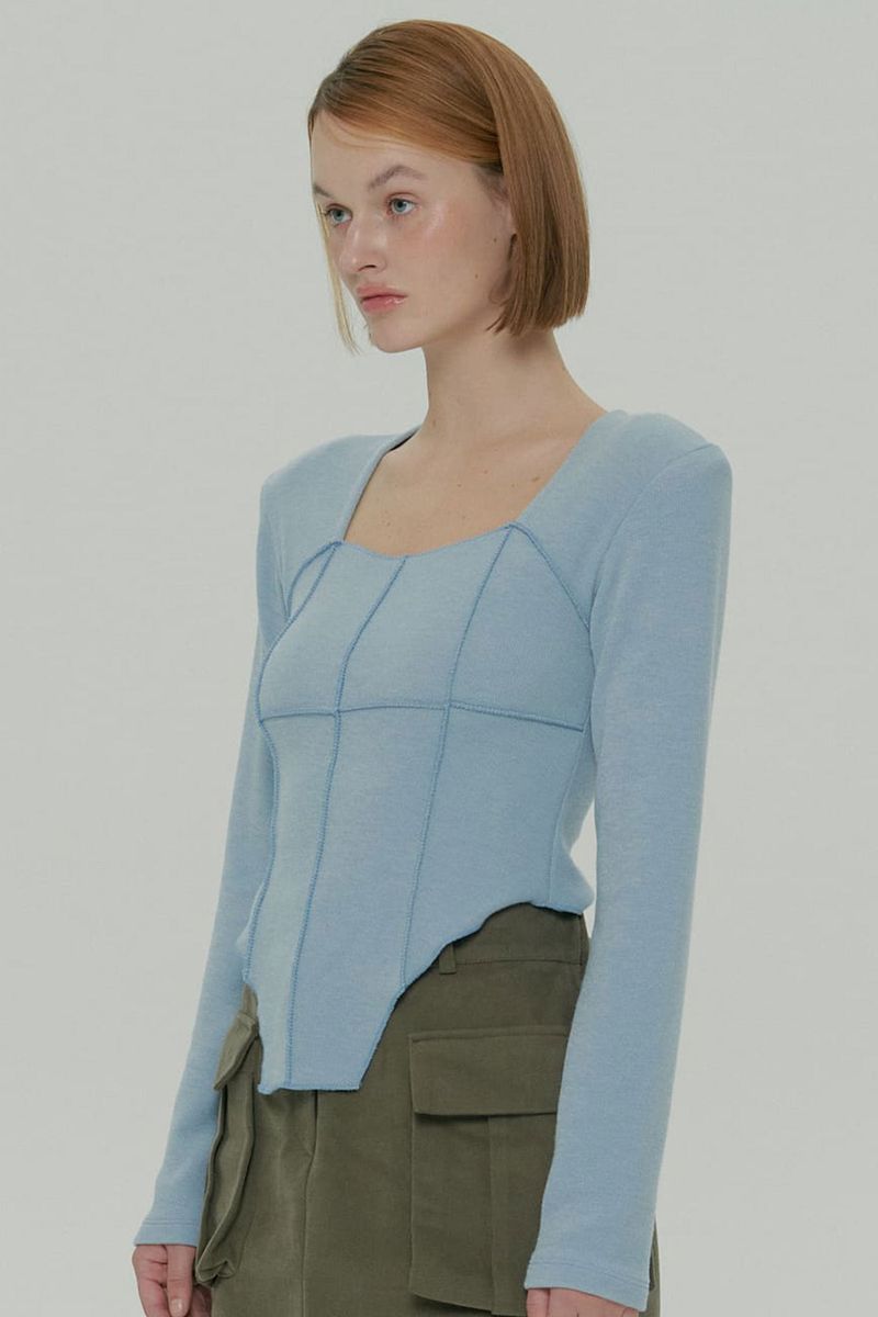SOFT SQUARE NECK TOP / SKY BLUE
