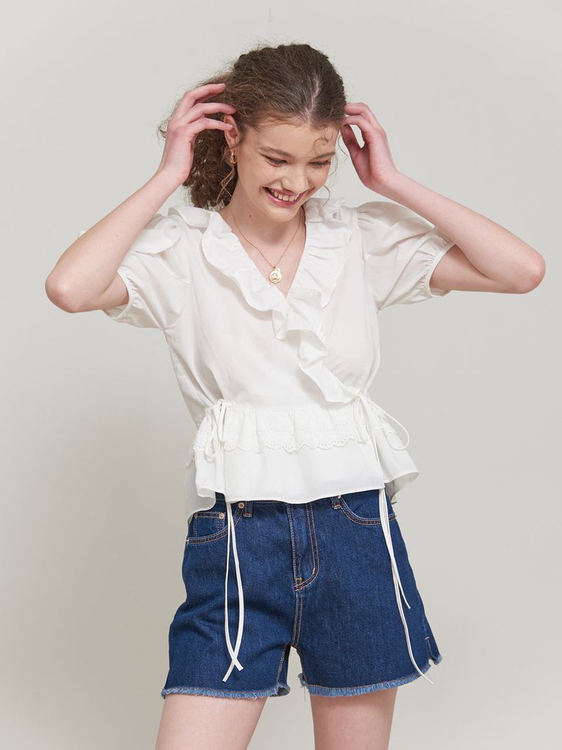 AMY RUFFLE DETAIL WRAP BLOUSE_WHITE