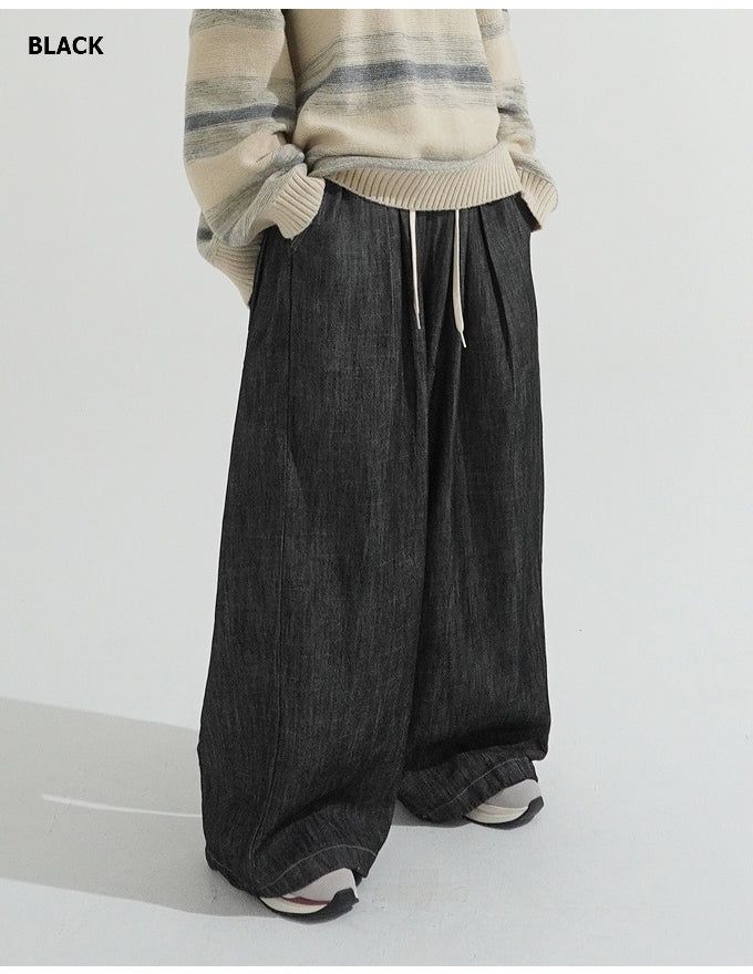 Natural Pintuck Balloon String Denim Pants