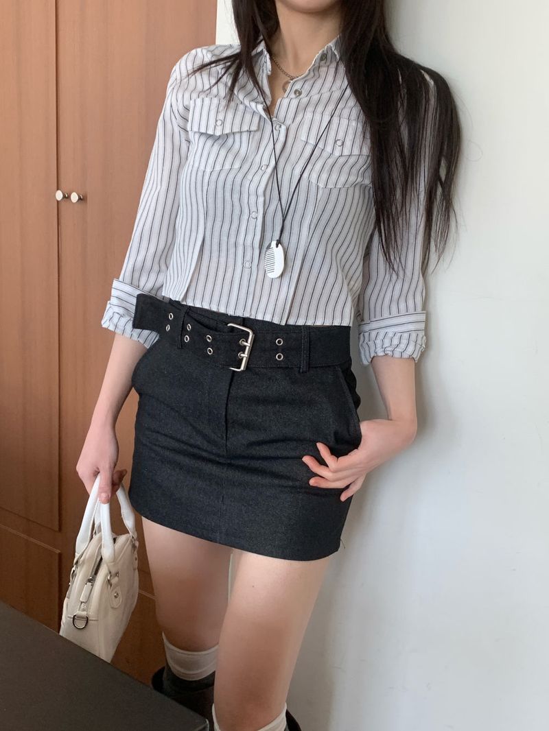 Claude Belt Denim Mini  Skirt