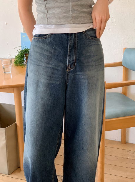 TY Deep Blue Washed Denim Wide Pants