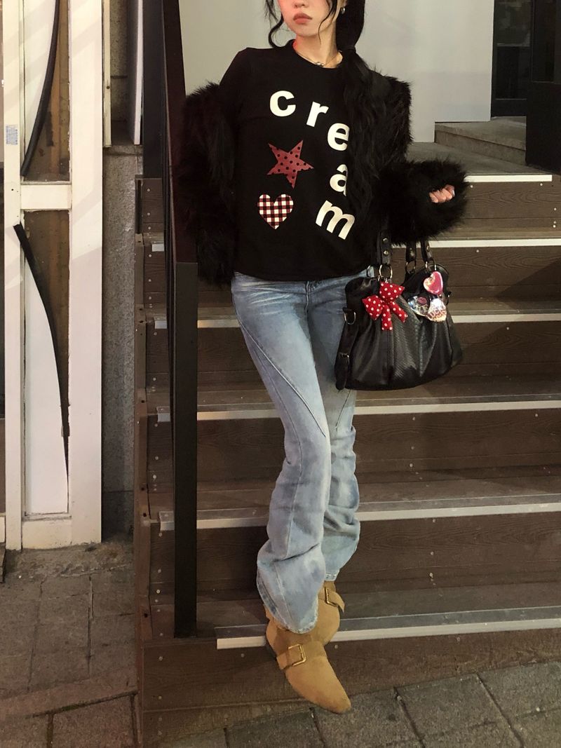 Cream Star Heart Long Sleeve