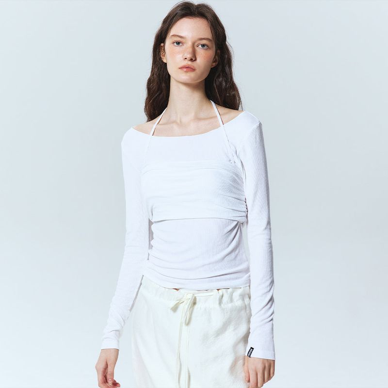 NICK&NICOLE(ニック&ニコール)の「HALTERNECK LAYERED LONG SLEEVED TEE_IVORY(Tops)」