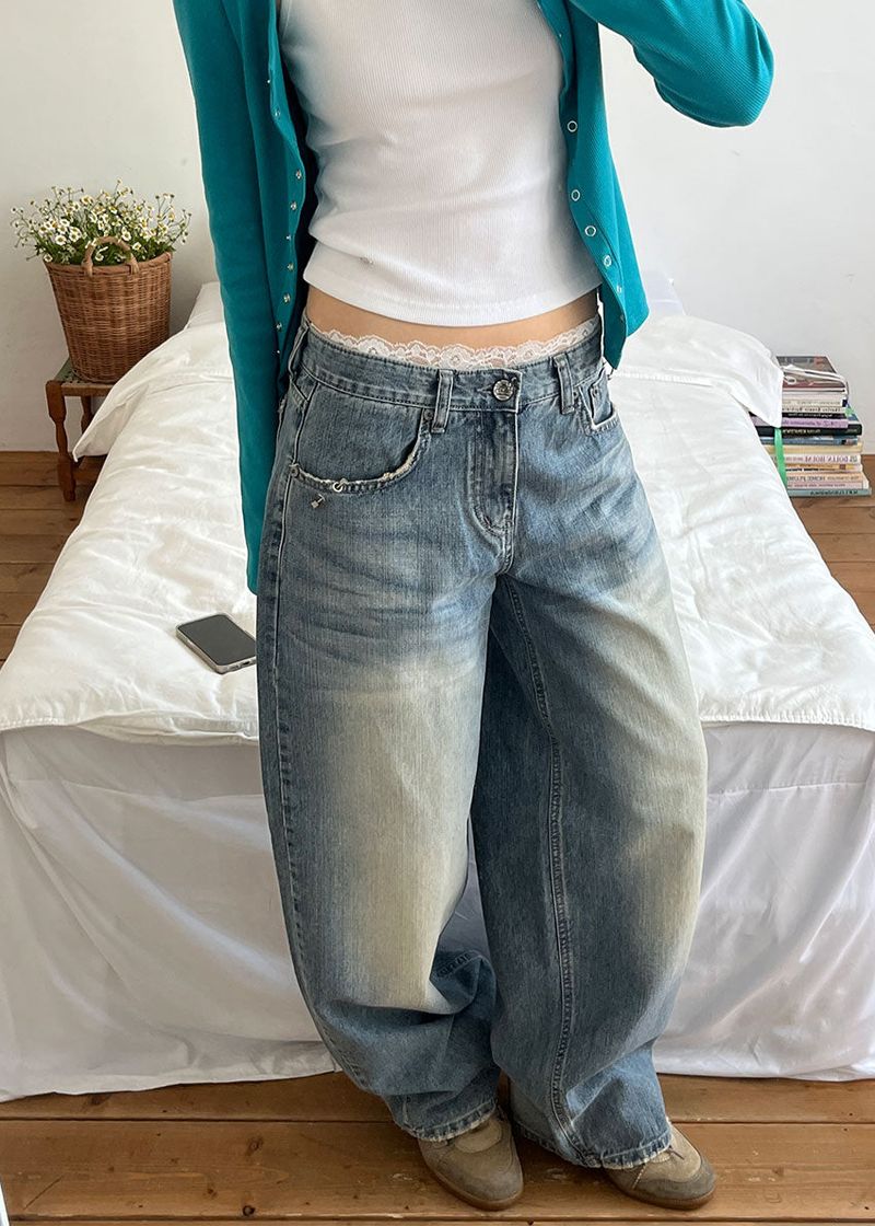 PIERCING WIDE DENIM PANTS (S-L)