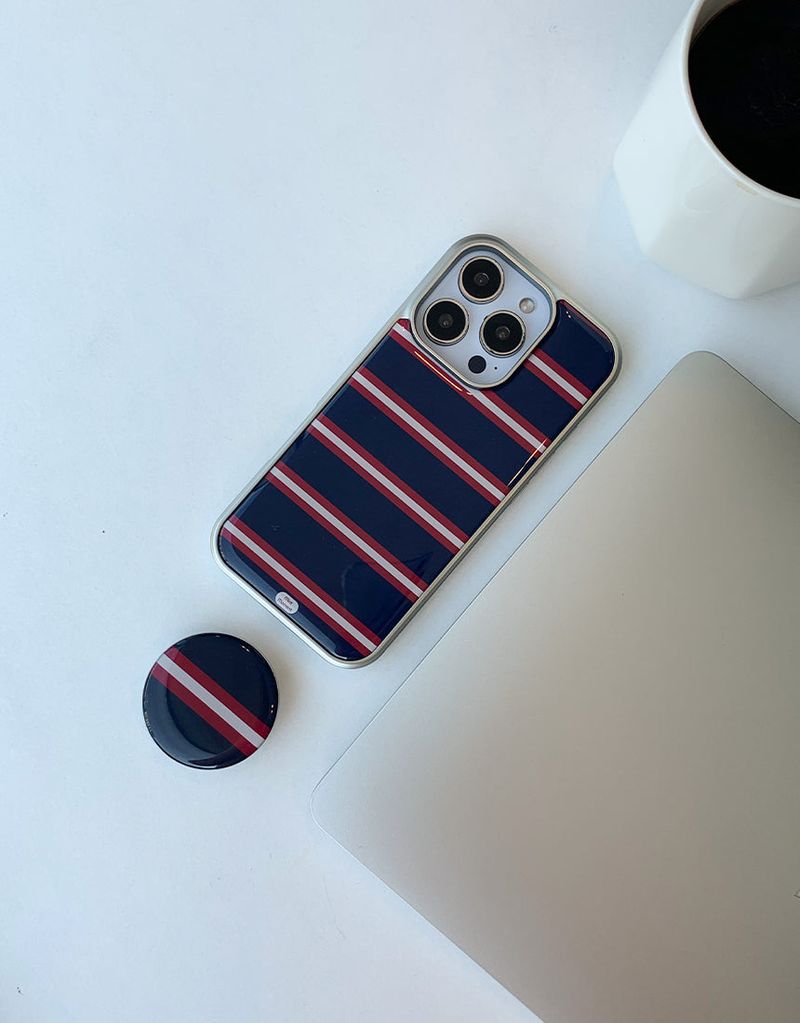 [MADE]ストライプレッド シルバー エポキシバンパー iPhoneケース