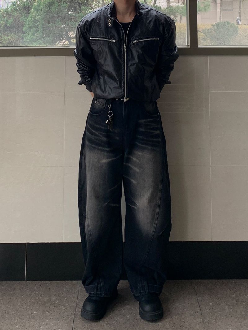 Loose glossy biker jacket