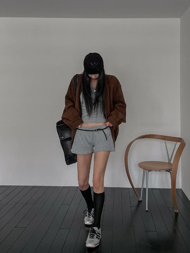 studded ribbed low-rise shorts