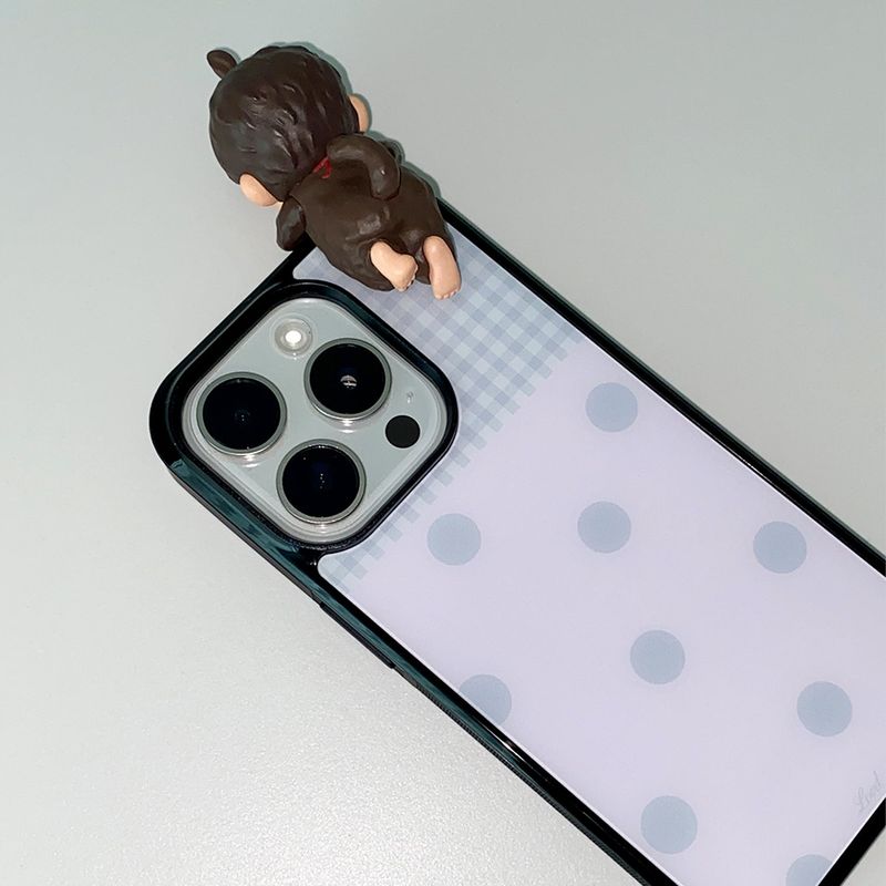 [MADE] [+MagSafe] DOT PATCH PHONE CASE PINK (glass black bumper)