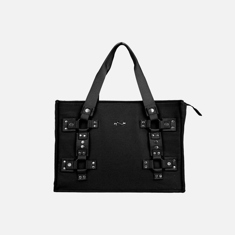 HIERARCHY STUDIOS ENE - Black Metal Plate Stud Tote Bag