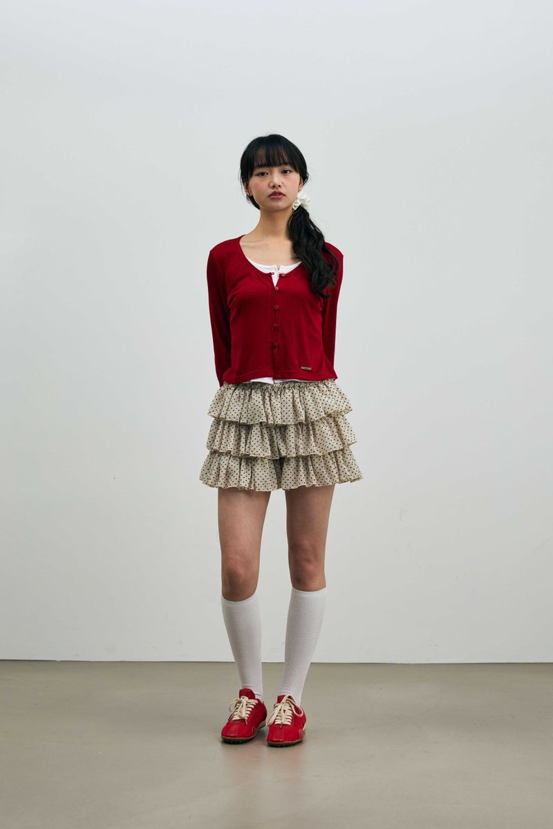 LYLA LAYERED CARDIGAN / RED-WHITE