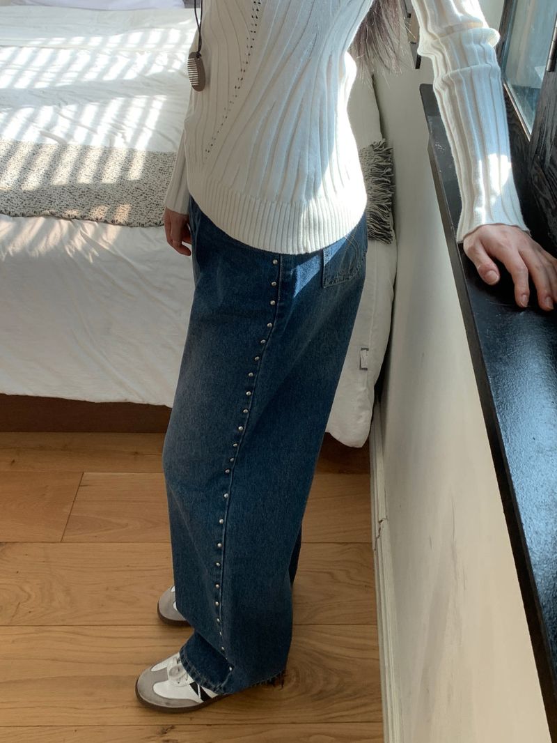 Sia Ball Stud Wide Denim Pants