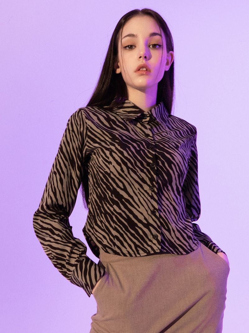 Zebra Silky Shirts (KHAKI)